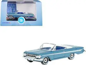 1961 Chevrolet Impala Convertible Jewel Blue Met. & White w/Blue Interior 1/87 (HO) Scale Diecast Model Car by Oxford Diecast