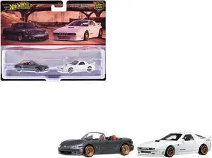 Mazda Mazdaspeed Miata Gray Metallic and Mazda RX7 FC Pandem White "Car Culture" Set of 2 Cars Die Cast Model Cars by Hot Wheels