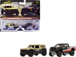 Ford Bronco R Gold Met & Black & 2017 F-150 Raptor Truck #17 Black w/Stripes "Car Culture" Set Die Cast Model Cars by Hot Wheels