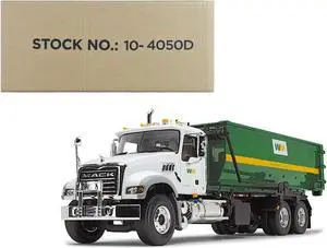 Mack Granite Garbage Truck "Waste Management" White and Green with Tub-Style Roll-Off Container 1/34 Diecast Model by First Gear