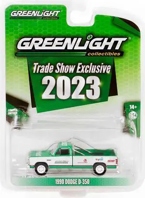 1990 Dodge D-350 Truck Green and White "2023 GreenLight Trade Show Exclusive" 1/64 Diecast Model Car by Greenlight