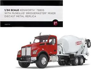 Kenworth T880S Truck with McNeilus Bridgemaster Cement Mixer Red and White 1/34 Diecast Model by First Gear