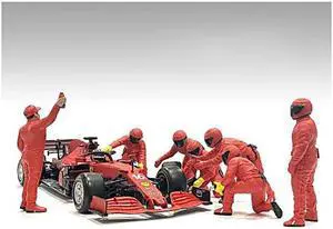 Formula One F1 Pit Crew 7 Figure Set Team Red Release III for 1/43 Scale Models by American Diorama