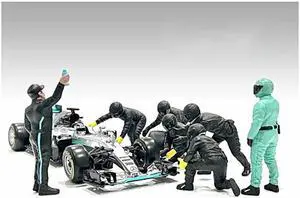 Formula One F1 Pit Crew 7 Figure Set Team Black Release III for 1/43 Scale Models by American Diorama