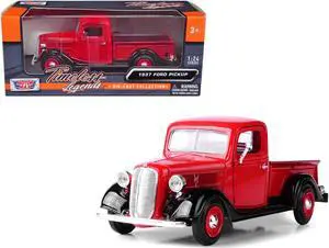 1937 Ford Pickup Truck Red and Black 1/24 Diecast Model Car by Motormax
