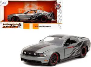 2010 Ford Mustang GT Matt Gray Metallic with Black Graphics and Stripes "Ford Performance" 1/24 Diecast Model Car by Jada