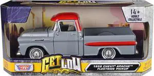 1958 Chevrolet Apache Fleetside Pickup Truck Lowrider Gray with Red Top "Get Low" Series 1/24 Diecast Model Car by Motormax