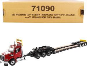 Western Star 49X SBFA Tridem Axle Heavy-Haul Tractor w/Low-Profile HDG Trailer Red and Black 1/50 Diecast Model Diecast Masters