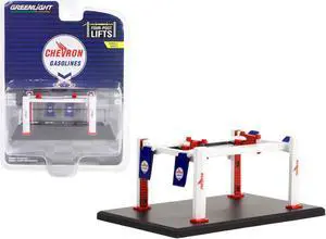 Adjustable Four-Post Lift "Chevron" White and Red "Four-Post Lifts" Series 5 1/64 Diecast Model by Greenlight