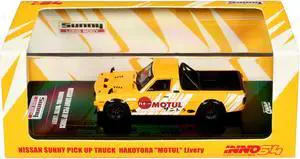 Nissan Sunny "Hakotora" Truck RHD (Right Hand Drive) "Motul" Yellow with White Stripes 1/64 Diecast Model Car by Inno Models