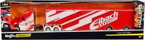 Mack Anthem Enclosed Car Transporter "Eibach" Red with White Graphics "Custom Haulers" Series 1/64 Diecast Model by Maisto