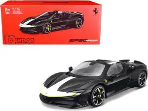 Ferrari SF90 Spider Assetto Fiorano Black Metallic with White Stripes "Signature Series" 1/18 Diecast Model Car by Bburago