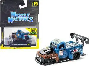 1949 Ford F1 Pickup Truck #128 "Old Smokey" Blue and Brown (Weathered) 1/64 Diecast Model Car by Muscle Machines