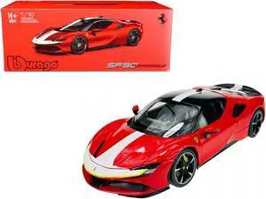 Ferrari SF90 Stradale Assetto Fiorano Red with White Stripes "Signature Series" 1/18 Diecast Model Car by Bburago