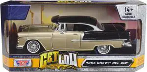 1955 Chevrolet Bel Air Lowrider Hard Top Beige Metallic and Black "Get Low" Series 1/24 Diecast Car Model by Motormax