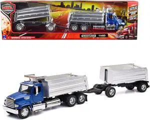 Freightliner 114SD Dump Truck with Twin Dump Body Blue "Long Haul Trucker" Series 1/32 Diecast Model by New Ray