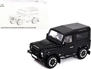 Land Rover Defender 90 Works V8 Matt Black with Gloss Black Top "70th Edition" 1/18 Diecast Model Car by LCD Models