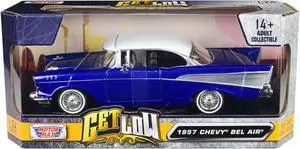 1957 Chevrolet Bel Air Lowrider Candy Blue with White Top "Get Low" Series 1/24 Diecast Model Car by Motormax
