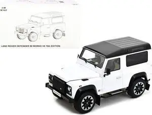 Land Rover Defender 90 Works V8 White with Gloss Black Top "70th Edition" 1/18 Diecast Model Car by LCD Models