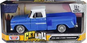 1966 GMC C1000 Fenderside Pickup Truck Lowrider Blue with White Top "Get Low" Series 1/24 Diecast Model Car by Motormax