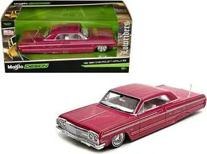 1964 Chevrolet Impala SS Lowrider Pink w/Graphics & White Interior "Lowriders" "Maisto Design" 1/26 Diecast Model Car by Maisto