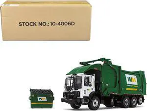 Mack TerraPro Refuse Garbage Truck w/Front End Loader and CNG Tailgate White and Green w/Bin 1/34 Diecast Model by First Gear