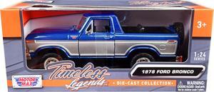 1978 Ford Bronco Ranger XLT (Open Top) w/Spare Tire Blue Met. and Silver "Timeless Legends" 1/24 Diecast Model Car by Motormax