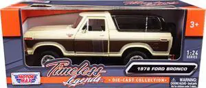 1978 Ford Bronco Ranger XLT w/Spare Tire Cream & Brown w/Black Camper Shell "Timeless Legends" 1/24 Diecast Model Car Motormax