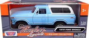 1978 Ford Bronco Custom Light Blue and White "Timeless Legends" Series 1/24 Diecast Model Car by Motormax