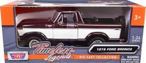 1978 Ford Bronco Ranger XLT (Open Top) w/Spare Tire Burgundy Met. & White "Timeless Legends" 1/24 Diecast Model Car by Motormax