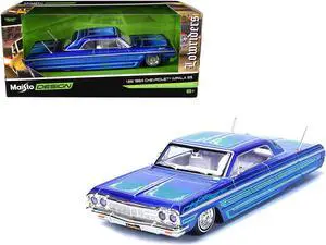 1964 Chevrolet Impala SS Lowrider Candy Blue w/Graphics & White Interior "Maisto Design" Series 1/26 Diecast Model Car by Maisto