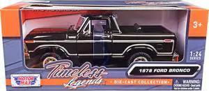 1978 Ford Bronco Custom (Open Top) Black "Timeless Legends" Series 1/24 Diecast Model Car by Motormax
