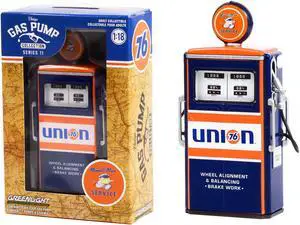 1954 Tokheim 350 Twin Gas Pump "Union 76 Minute Man Service" Dark Blue & Orange 1/18 Diecast Model by Greenlight