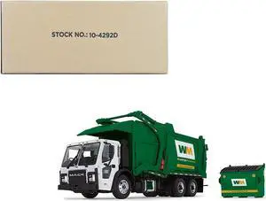 Mack LR "Waste Management" Refuse Garbage Truck w/Front Loader White and Green w/Trash Bin 1/34 Diecast Model by First Gear