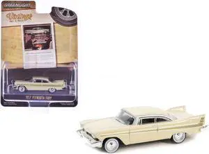 1957 Plymouth Fury Beige with Gold Metallic Stripes "Vintage Ad Cars" Series 10 1/64 Diecast Model Car by Greenlight