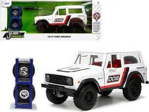 1973 Ford Bronco #008 White w/Red and Black & Red Interior w/Extra Wheels "Just Trucks" Series 1/24 Diecast Model Car by Jada