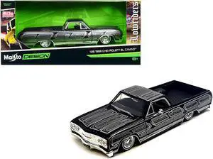 1965 Chevrolet El Camino Lowrider Black Metallic with Silver Graphics "Lowriders" Series 1/25 Diecast Model Car by Maisto