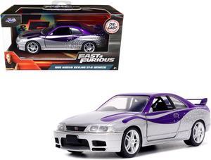1995 Nissan Skyline GT-R (BCNR33) Purple and Silver Metallic "Fast & Furious" Series 1/32 Diecast Model Car by Jada