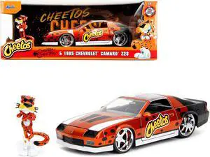 1985 Chevrolet Camaro Z/28 Orange Metallic w/Graphics & Chester Cheetah Diecast Figure "Cheetos" 1/24 Diecast Model Car by Jada