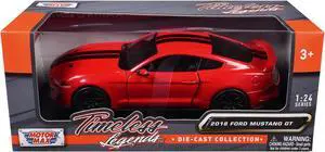 2018 Ford Mustang GT 5.0 Red with Black Stripes "Timeless Legends" Series 1/24 Diecast Model Car by Motormax