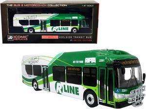 New Flyer Xcelsior Charge NG Electric Transit Bus RIPTA "R Line Broad/North Main" 1/87 Diecast Model by Iconic Replicas