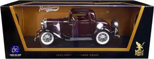 1932 Ford 3-Window Coupe Burgundy with Black Top 1/18 Diecast Model Car by Road Signature