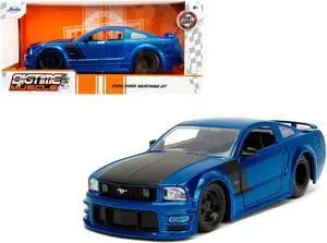 2006 Ford Mustang GT Blue Metallic with Matt Black Hood and Stripes "Bigtime Muscle" Series 1/24 Diecast Model Car by Jada