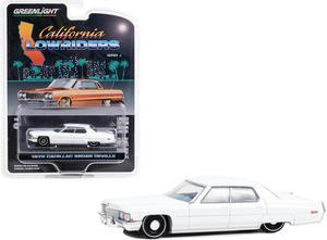 1972 Cadillac Sedan deVille Lowrider Cotillion White with Blue Interior 1/64 Diecast Model Car by Greenlight