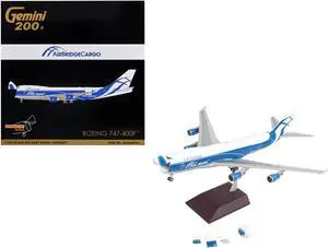 Boeing 747-400F Commercial Aircraft White with Blue Stripes "Gemini 200" Series 1/200 Diecast Model Airplane by GeminiJets
