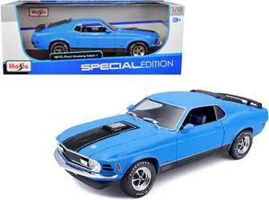 1970 Ford Mustang Mach 1 428 Blue with Black Stripes "Special Edition" 1/18 Diecast Model Car by Maisto