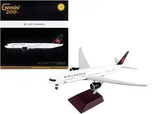 Boeing 777-200LR Commercial Aircraft w/Flaps Down White w/Black Tail "Gemini 200" 1/200 Diecast Model Airplane by GeminiJets