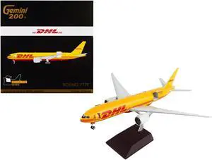 Boeing 777F Commercial Aircraft "DHL" Yellow "Gemini 200 - Interactive" Series 1/200 Diecast Model Airplane by GeminiJets