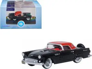 1956 Ford Thunderbird Raven Black with Fiesta Red Top 1/87 (HO) Scale Diecast Model Car by Oxford Diecast