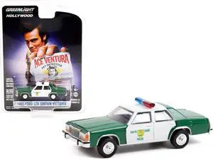1983 Ford LTD Crown Victoria Green & White "Miami Police Dept" "Ace Ventura" (1994) Movie 1/64 Diecast Model Car by Greenlight